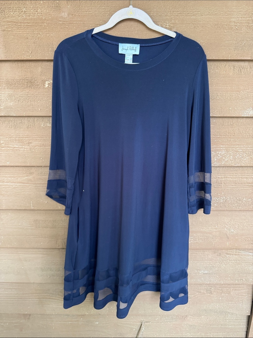 Joseph Ribkoff Navy Midi Dress with Sheer Trim size 10